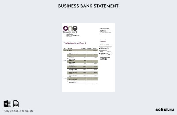 цифровая загрузка Onesaving Bank выписка по текущему счету бизнеса Шаблон Word и
